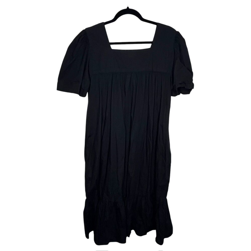 Vtg Go Softly Size Large House Dress Kaftan Mumu Embroidered Flora Boho Black - Picture 2 of 7
